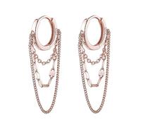 TOEECY Boucles d'Oreilles Femme 925 Argent Plaqué Or avec Chaîne boucle d'oreille pendante Creoles Etoile Zircon Creoles Hypoallergénique Earings Fille Cadeaux Gift A Or Rose