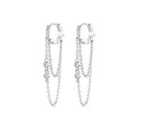 TOEECY Boucles d'Oreilles Femme 925 Argent Plaqué Or avec Chaîne boucle d'oreille pendante Creoles Etoile Zircon Creoles Hypoallergénique Earings Fille Cadeaux Gift B Argent