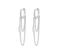 TOEECY Boucles d'Oreilles Femme 925 Argent Plaqué Or avec Chaîne boucle d'oreille pendante Creoles Etoile Zircon Creoles Hypoallergénique Earings Fille Cadeaux Gift C Argent