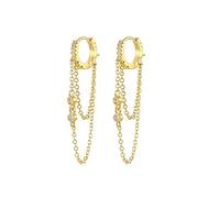 TOEECY Boucles d'Oreilles Femme 925 Argent Plaqué Or avec Chaîne boucle d'oreille pendante Creoles Etoile Zircon Creoles Hypoallergénique Earings Fille Cadeaux Gift B Or