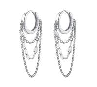 TOEECY Boucles d'Oreilles Femme 925 Argent Plaqué Or avec Chaîne boucle d'oreille pendante Creoles Etoile Zircon Creoles Hypoallergénique Earings Fille Cadeaux Gift A Argent