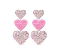 TOEECY Boucles d'Oreilles Femme Coeur Pailleté et Rose Bijoux Alliages Cadeau Anniversaire Femme Accessoire Mode pour Toutes Occasions(Argenté)