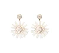 TOEECY Boucles d'Oreilles Pendantes pour Femmes Filles - Rotin Fleurs Bohème Léger Géométrique Mode Plage Bijoux (Blanc)