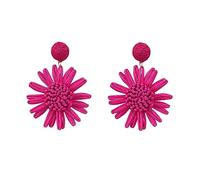 TOEECY Boucles d'Oreilles pour Femmes Filles - Rotin Fleurs Pendantes Drop Dangle Bohème - Léger Géométrique Mode Plage Bijoux (Rouge)