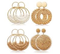 TOEECY Boucles D'oreilles Rotin Bohème Artisanales Tissées Naturelles Rondes Géométriques Légères Estivales