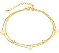 TOEECY Bracelet Cheville Femme Or Perle Coeur Charme Réglable Chaîne de Cheville Couches Bracelets Cheville Boho Double Anklet Chevillère Bijoux pour La Plage D'Été Gold A
