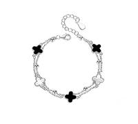 TOEECY Bracelet Double Chaîne Trèfle Argent 925 Malachite Nacre Bijou Femme Élégant Charme Ajustable Luxueux