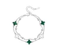 TOEECY Bracelet Double Chaîne Trèfle Argent 925 Malachite Nacre Bijou Femme Élégant Charme Ajustable Luxueux