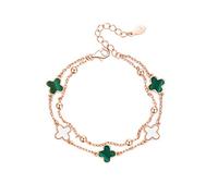 TOEECY Bracelet Double Chaîne Trèfle Argent 925 Malachite Nacre Bijou Femme Élégant Charme Ajustable Luxueux
