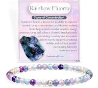 TOEECY Bracelet Élastique Fluorite Arcenciel Perles Facettées Bijou Cristal Naturel Pierre Précieuse Concentration Clarté Mentale Argent S925