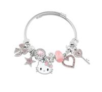 TOEECY Bracelet Fille Chat Cartoon Anime Bracelet Amitié Enfant Réglable Breloques Cristal Rose Charms Noël Anniversaire Fête Bijoux Cadeau pour Femmes Sœur Amie