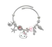 TOEECY Bracelet Fille Chat Cartoon Anime Bracelet Amitié Enfant Réglable Breloques Cristal Rose Charms Noël Anniversaire Fête Bijoux Cadeau pour Femmes Sœur Amie