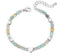 TOEECY Bracelet Perles Naturelles Cœur Argenté Ajustable Message Inspirant Carte Incluse Bijou Artisanal