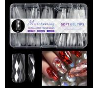 TOEECY Capsules Ongles Diamant Transparentes Amande Stiletto Faux Ongles Effet Cristal Manucure Professionnelle Nail Art