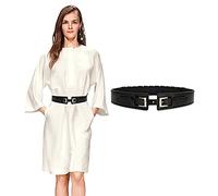 TOEECY Ceinture Élastique Double Boucle Ajustable Haute Qualité Accessoire Taille Élégant Classique Noir Cuir Synthétique Femme