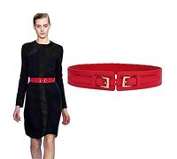 TOEECY Ceinture Élastique Double Boucle Ajustable Haute Qualité Accessoire Taille Élégant Classique Noir Cuir Synthétique Femme