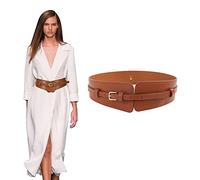 TOEECY Ceinture Femme Large en Cuir Élastique Double Couche Rétro Ceintures de Taille pour Robes Manteaux (Marron)