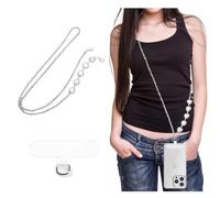 TOEECY Chaîne Bandoulière Cœur Argent Cordon Téléphone Portable Support Smartphone Lanière Détachable Porteclés Accessoire