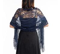TOEECY Châle Écharpe Étole en Dentelle Femme Grand Léger Doux Foulard Élégante Avec Franges Etole pour Soirée Cérémonies Fêtes Mariage Bridemaids Plage (Bleu Marine)