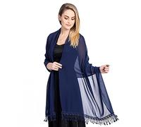 TOEECY Châle Écharpe Étole en Mousseline de Soie Femme Grand Léger Doux Foulard Élégante Avec Franges Etole pour Soirée Cérémonies Fêtes Mariage Bridemaids Plage (Bleu Marine)