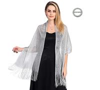 TOEECY Châle Écharpe Étole Métalliques Étincelants pour Femme avec Châle Boucle Léger Doux Foulard Élégante Chatoyantes Etole pour Soirée Cérémonies Fêtes Mariage Bridemaids Bal (Argent)