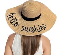 TOEECY Chapeau Paille Large Bord Message Brodé Protection UV Capeline Été Plage Vacances Ruban Noir