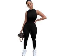 TOEECY Combinaison Femme Body de Sport sans Manche Moulante Décontracté Jumpsuit Chic Legging Fitness Yoga Gym Bodysuit (Noir,S)