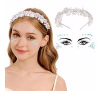 TOEECY Costume deux Pièces Bandeau Cheveux Femme Strass Autocollant Coquille de Conque Fleur de Perle Accessoires de Mode pour les Mariées Dates