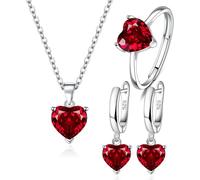 TOEECY Ensemble Bijoux Cœur Zircon Brillant Collier Boucles D'oreilles Bague Argenté Cristal Élégant Parure Femme