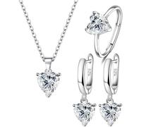 TOEECY Ensemble Bijoux Cœur Zircon Brillant Collier Boucles D'oreilles Bague Argenté Cristal Élégant Parure Femme