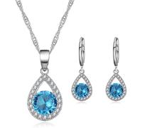 TOEECY Ensemble Bijoux Goutte Zircon Cubique Collier Boucles D'oreilles Parure Argent Cristal Brillant Élégant Femme
