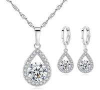 TOEECY Ensemble Bijoux Goutte Zircon Cubique Collier Boucles D'oreilles Parure Argent Cristal Brillant Élégant Femme