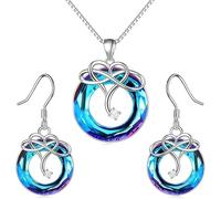 TOEECY Ensemble Bijoux Infini Cœur Cristal Collier Boucles D'oreilles Parure Femme Argent Zircon Bijouterie Élégant