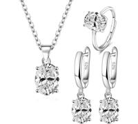 TOEECY Ensemble Bijoux Ovale Zircon Brillant Collier Boucles D'oreilles Bague Argent Cristal Élégant Parure Femme