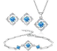 TOEECY Ensemble Bijoux Trèfle Zircon Cubique Collier Boucles D'oreilles Bracelet Argent Brillant Élégant Parure Femme