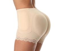 TOEECY Femme Culotte Remonte Fesse Dentelle Taille Formateur avec 7 Coussinet Amovible Elasticité Ventre Plat Shaping Pants Hanche Enhancer Body Sculptant Tummy Control (Beige,L)