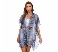 TOEECY Kimono Plage Femme Été Cache-Maillots et Sarongs Imprimé Mousseline Lâche Paréo Cardigan Bohème Tunique Élégant Robe de Plage Kimono Mode Châle Bikini Cover Up(Bleu)