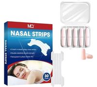 TOEECY Kit Anti Ronflement Bandelettes Nasales 30 Bandes Respiratoires Adhésives Dilatateurs Nasaux Bouchons Oreilles Silicone 10 Unités Boîte Rangement