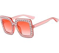 TOEECY Lunettes de Soleil Carrées Ornées Cristaux Brillants Protection Uv Monture Oversize Glamour Élégantes