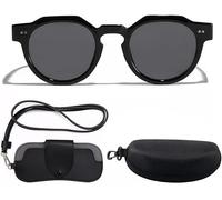 TOEECY Lunettes Soleil Rondes Rétro Monture Épaisse Protection Uv Accessoires Rangement Inclus
