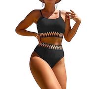 TOEECY Maillot de Bain Femme 2 Pieces Cupshe Bikini Set Push up Bretelles Fines Motif Ethnique Côtelé Taille Haute Swimsuit Amincissant Sculptant Beachwear