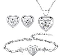 TOEECY Parure Bijoux Femme Cœur Zircon Collier Bracelet Boucles D'oreilles Cristal Brillant Argent Ensemble Élégant Romantique