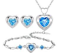 TOEECY Parure Bijoux Femme Cœur Zircon Collier Bracelet Boucles D'oreilles Cristal Brillant Argent Ensemble Élégant Romantique