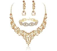 TOEECY Parure Bijoux Femme Élégant Cristal Goutte Eau Collier Bracelet Boucles Oreilles Ensemble Brillant Champagne Mariage Cérémonie
