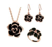 TOEECY Parure Bijoux Femme Fleur Rose Collier Boucles D'oreilles Bague Cristal Ensemble Bijouterie Élégant