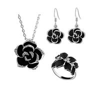 TOEECY Parure Bijoux Femme Fleur Rose Collier Boucles D'oreilles Bague Cristal Ensemble Bijouterie Élégant