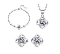 TOEECY Parure Bijoux Femme Trèfle Nœud Infini Collier Bracelet Boucles D'oreilles Cristal Brillant Argent Ensemble Bijouterie Accessoires