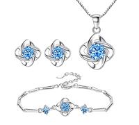 TOEECY Parure Bijoux Femme Trèfle Nœud Infini Collier Bracelet Boucles D'oreilles Cristal Brillant Argent Ensemble Bijouterie Accessoires