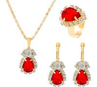 TOEECY Parure Bijoux Goutte Cristal Brillant Collier Boucles D'oreilles Bague Ensemble Strass Élégant Accessoires Femme Luxe Plaqué Or