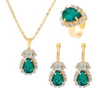 TOEECY Parure Bijoux Goutte Cristal Brillant Collier Boucles D'oreilles Bague Ensemble Strass Élégant Accessoires Femme Luxe Plaqué Or